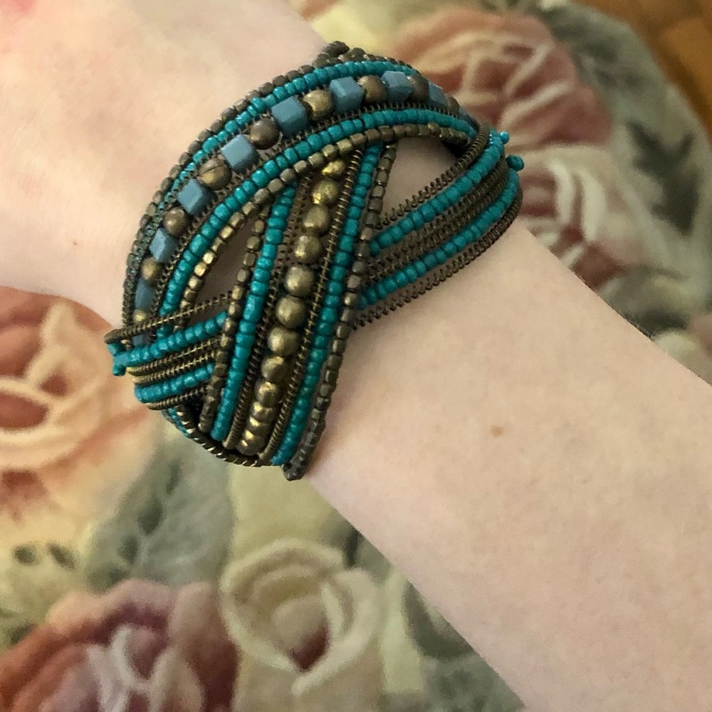 Turquoise Beaded Cuff Bracelet - Picture 3 of 3